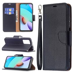 Classic Luxury Litchi Leather Phone Wallet Case for Xiaomi Redmi 10 4G - Black