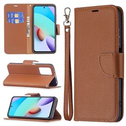 Classic Luxury Litchi Leather Phone Wallet Case for Xiaomi Redmi 10 4G - Brown