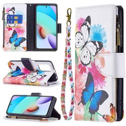 Vivid Flying Butterflies Binfen Color BF03 Retro Zipper Leather Wallet Phone Case for Xiaomi Redmi 10 4G