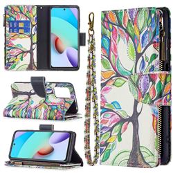 The Tree of Life Binfen Color BF03 Retro Zipper Leather Wallet Phone Case for Xiaomi Redmi 10 4G