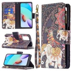 Totem Flower Elephant Binfen Color BF03 Retro Zipper Leather Wallet Phone Case for Xiaomi Redmi 10 4G