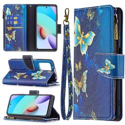 Golden Butterflies Binfen Color BF03 Retro Zipper Leather Wallet Phone Case for Xiaomi Redmi 10 4G