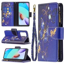 Purple Butterfly Binfen Color BF03 Retro Zipper Leather Wallet Phone Case for Xiaomi Redmi 10 4G