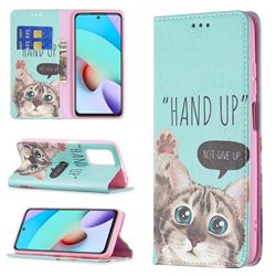 Hand Up Cat Slim Magnetic Attraction Wallet Flip Cover for Xiaomi Redmi 10 4G