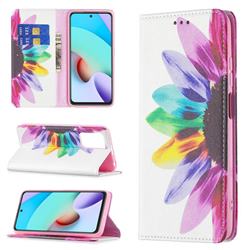 Sun Flower Slim Magnetic Attraction Wallet Flip Cover for Xiaomi Redmi 10 4G