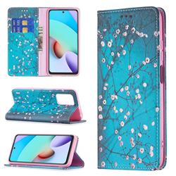 Plum Blossom Slim Magnetic Attraction Wallet Flip Cover for Xiaomi Redmi 10 4G