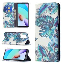 Blue Leaf Slim Magnetic Attraction Wallet Flip Cover for Xiaomi Redmi 10 4G