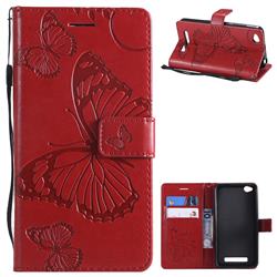 Embossing 3D Butterfly Leather Wallet Case for Xiaomi Redmi 4A - Red