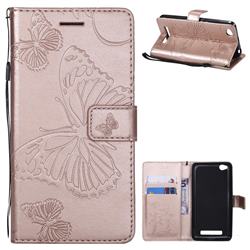 Embossing 3D Butterfly Leather Wallet Case for Xiaomi Redmi 4A - Rose Gold