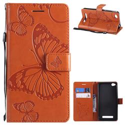 Embossing 3D Butterfly Leather Wallet Case for Xiaomi Redmi 4A - Orange