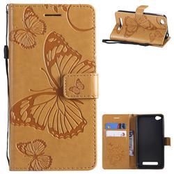 Embossing 3D Butterfly Leather Wallet Case for Xiaomi Redmi 4A - Yellow
