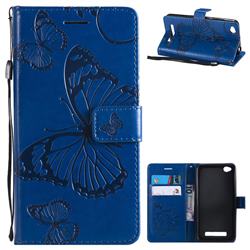 Embossing 3D Butterfly Leather Wallet Case for Xiaomi Redmi 4A - Blue