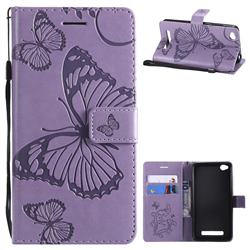 Embossing 3D Butterfly Leather Wallet Case for Xiaomi Redmi 4A - Purple