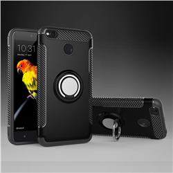 Armor Anti Drop Carbon PC + Silicon Invisible Ring Holder Phone Case for Xiaomi Redmi 4 (4X) - Black