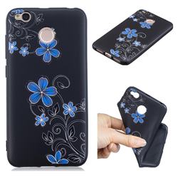 Little Blue Flowers 3D Embossed Relief Black TPU Cell Phone Back Cover for Xiaomi Redmi 4 (4X)