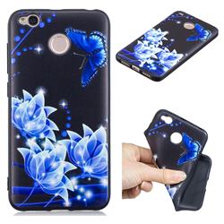 Blue Butterfly 3D Embossed Relief Black TPU Cell Phone Back Cover for Xiaomi Redmi 4 (4X)
