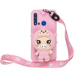 Pink Pig Neck Lanyard Zipper Wallet Silicone Case for Xiaomi Redmi 4 (4X)