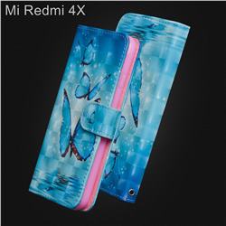 Blue Sea Butterflies 3D Painted Leather Wallet Case for Xiaomi Redmi 4 (4X)
