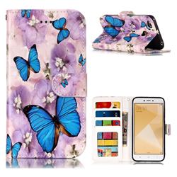 Purple Flowers Butterfly 3D Relief Oil PU Leather Wallet Case for Xiaomi Redmi 4 (4X)