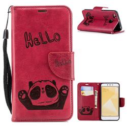 Embossing Hello Panda Leather Wallet Phone Case for Xiaomi Redmi 4 (4X) - Red