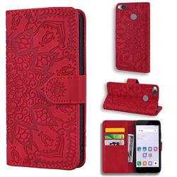 Retro Embossing Mandala Flower Leather Wallet Case for Xiaomi Redmi 4 (4X) - Red