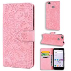 Retro Embossing Mandala Flower Leather Wallet Case for Xiaomi Redmi 4 (4X) - Pink