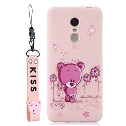 Pink Flower Bear Soft Kiss Candy Hand Strap Silicone Case for Mi Xiaomi Redmi 5