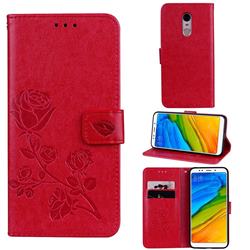Embossing Rose Flower Leather Wallet Case for Mi Xiaomi Redmi 5 - Red