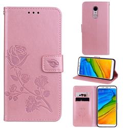 Embossing Rose Flower Leather Wallet Case for Mi Xiaomi Redmi 5 - Rose Gold