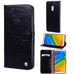 Luxury Retro Oil Wax PU Leather Wallet Phone Case for Mi Xiaomi Redmi 5 - Deep Black