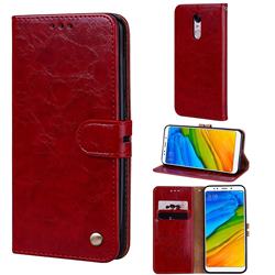 Luxury Retro Oil Wax PU Leather Wallet Phone Case for Mi Xiaomi Redmi 5 - Brown Red
