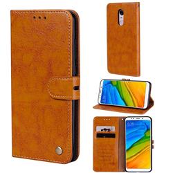Luxury Retro Oil Wax PU Leather Wallet Phone Case for Mi Xiaomi Redmi 5 - Orange Yellow