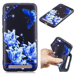 Blue Butterfly 3D Embossed Relief Black TPU Cell Phone Back Cover for Xiaomi Redmi 5A