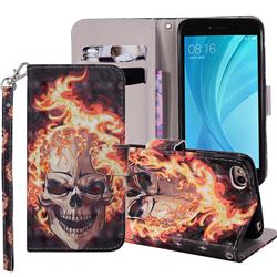 Flame Skull 3D Painted Leather Phone Wallet Case Cover for Xiaomi Redmi 5A