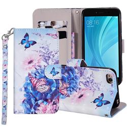 Pansy Butterfly 3D Painted Leather Phone Wallet Case Cover for Xiaomi Redmi 5A
