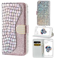 Glitter Diamond Buckle Laser Stitching Leather Wallet Phone Case for Xiaomi Redmi 5A - Pink
