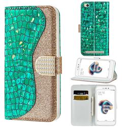 Glitter Diamond Buckle Laser Stitching Leather Wallet Phone Case for Xiaomi Redmi 5A - Green