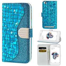 Glitter Diamond Buckle Laser Stitching Leather Wallet Phone Case for Xiaomi Redmi 5A - Blue