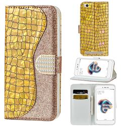 Glitter Diamond Buckle Laser Stitching Leather Wallet Phone Case for Xiaomi Redmi 5A - Gold
