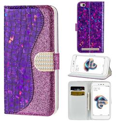 Glitter Diamond Buckle Laser Stitching Leather Wallet Phone Case for Xiaomi Redmi 5A - Purple