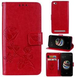 Embossing Rose Flower Leather Wallet Case for Xiaomi Redmi 5A - Red