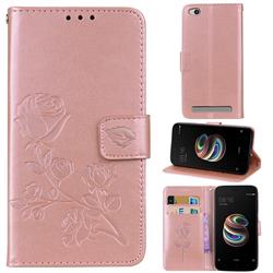 Embossing Rose Flower Leather Wallet Case for Xiaomi Redmi 5A - Rose Gold