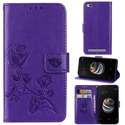 Embossing Rose Flower Leather Wallet Case for Xiaomi Redmi 5A - Purple