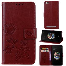 Embossing Rose Flower Leather Wallet Case for Xiaomi Redmi 5A - Brown
