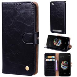 Luxury Retro Oil Wax PU Leather Wallet Phone Case for Xiaomi Redmi 5A - Deep Black