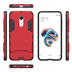 Armor Premium Tactical Grip Kickstand Shockproof Dual Layer Rugged Hard Cover for Mi Xiaomi Redmi 5 Plus - Wine Red