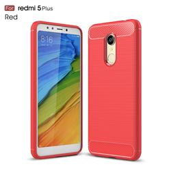 Luxury Carbon Fiber Brushed Wire Drawing Silicone TPU Back Cover for Mi Xiaomi Redmi 5 Plus - Red
