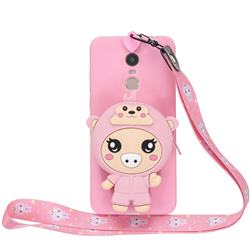 Pink Pig Neck Lanyard Zipper Wallet Silicone Case for Mi Xiaomi Redmi 5 Plus