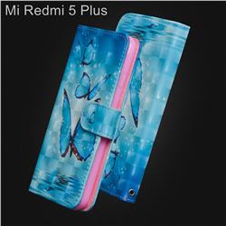 Blue Sea Butterflies 3D Painted Leather Wallet Case for Mi Xiaomi Redmi 5 Plus