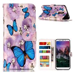 Purple Flowers Butterfly 3D Relief Oil PU Leather Wallet Case for Mi Xiaomi Redmi 5 Plus